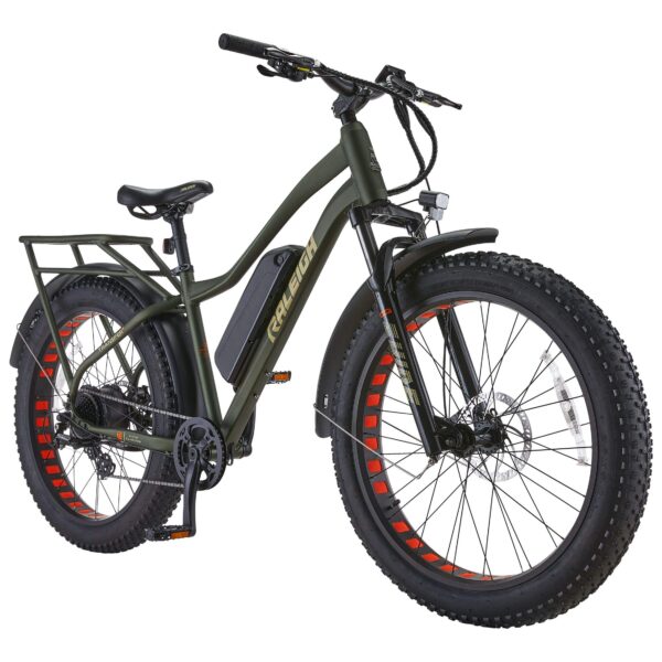 Vélo électrique léger Raleigh Quanta tout-terrain avec phares avant et arrière, 26 po, vert